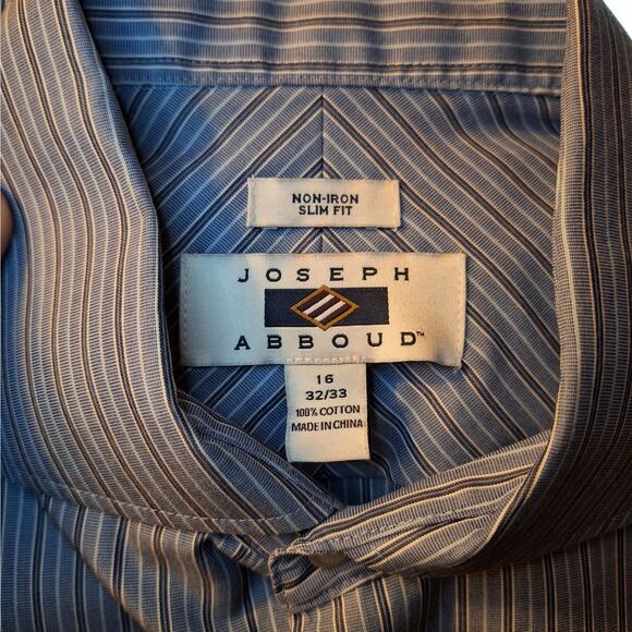Joseph Abbound 16 32/33 Large Blue Striped Non-Iron Slim Fit Dress Shirt - Picture 4 of 4